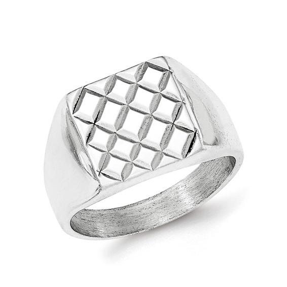 Sterling Silver Polished Diamond-pattern Ring