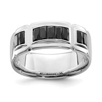 Sterling Silver Rhodium-plated Black CZ Grooved Ring view 1