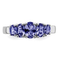 Sterling Silver Rhodium 5-Stone Oval Tanzanite Ring view 5
