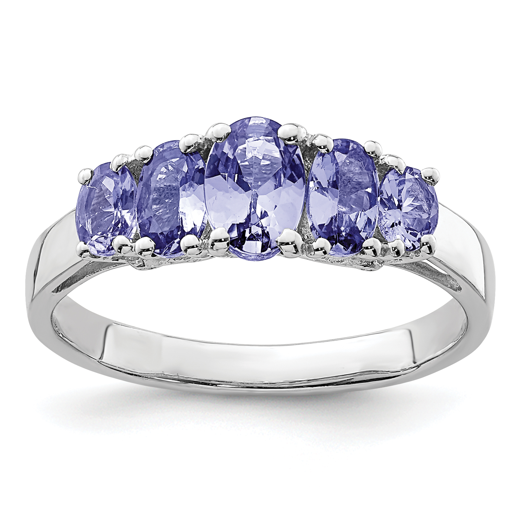 Sterling Silver Rhodium 5-Stone Oval Tanzanite Ring (QR6368TZ-8)
