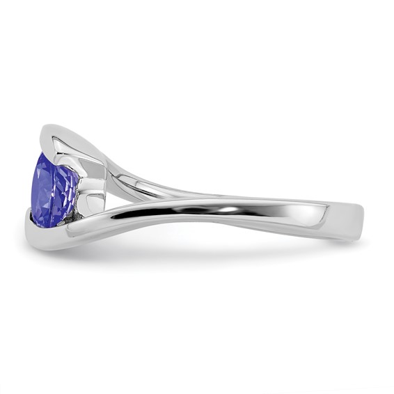 Sterling Silver Rhodium Round Tanzanite Bypass Ring