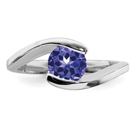 Sterling Silver Rhodium Round Tanzanite Bypass Ring view 5