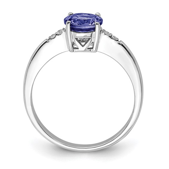Sterling Silver Rhodium Round Tanzanite & Diam. Ring