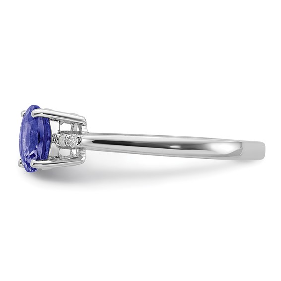 Sterling Silver Rhodium Round Tanzanite & Diam. Ring