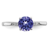 Sterling Silver Rhodium Round Tanzanite & Diam. Ring view 5