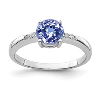 Sterling Silver Rhodium Round Tanzanite & Diam. Ring view 1