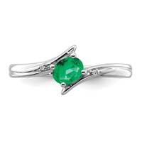 Sterling Silver Rhodium-plated Emerald and Diamond Ring view 5