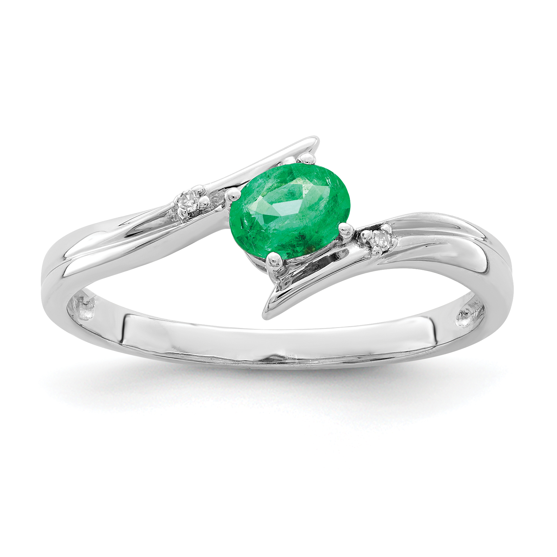Sterling Silver Rhodium-plated Emerald and Diamond Ring (QR6376E-7)