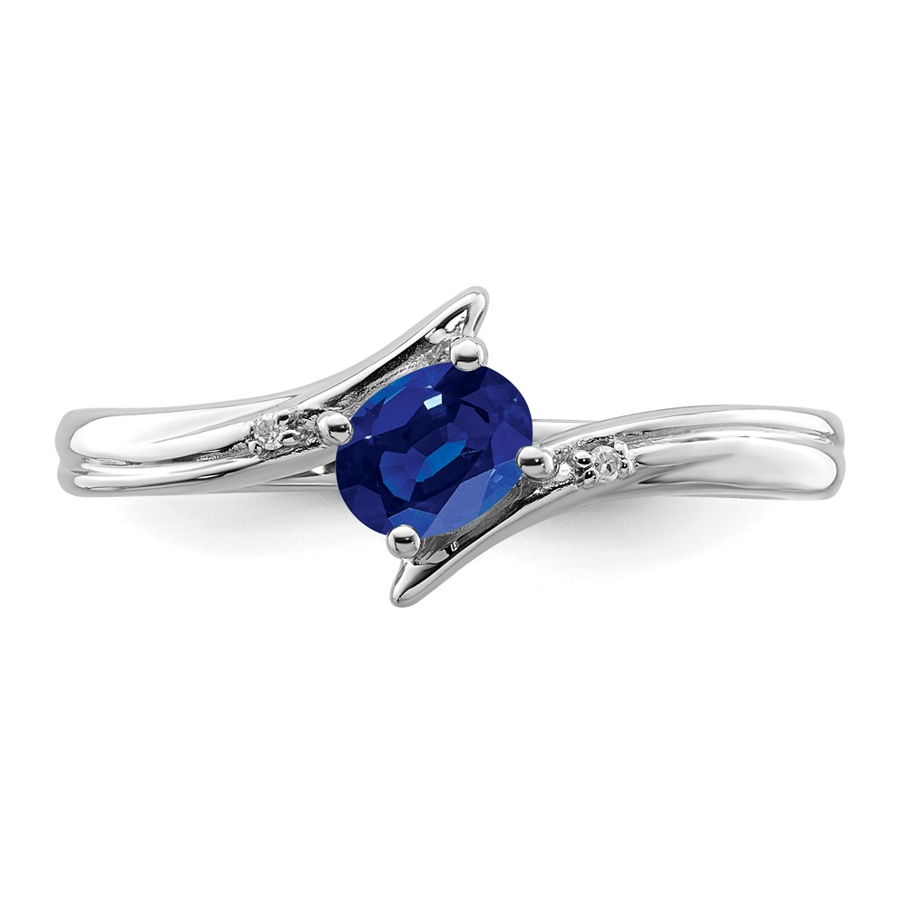 Sterling Silver Rhodium-plated Sapphire and Diamond Ring (QR6378S-7)