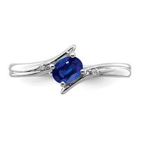 Sterling Silver Rhodium-plated Sapphire and Diamond Ring view 5