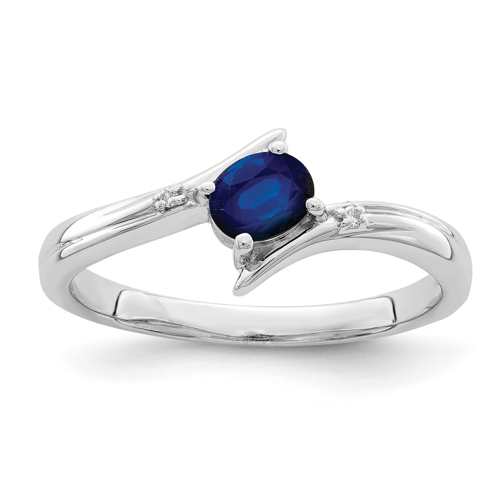 Sterling Silver Rhodium-plated Sapphire and Diamond Ring (QR6378S-7)