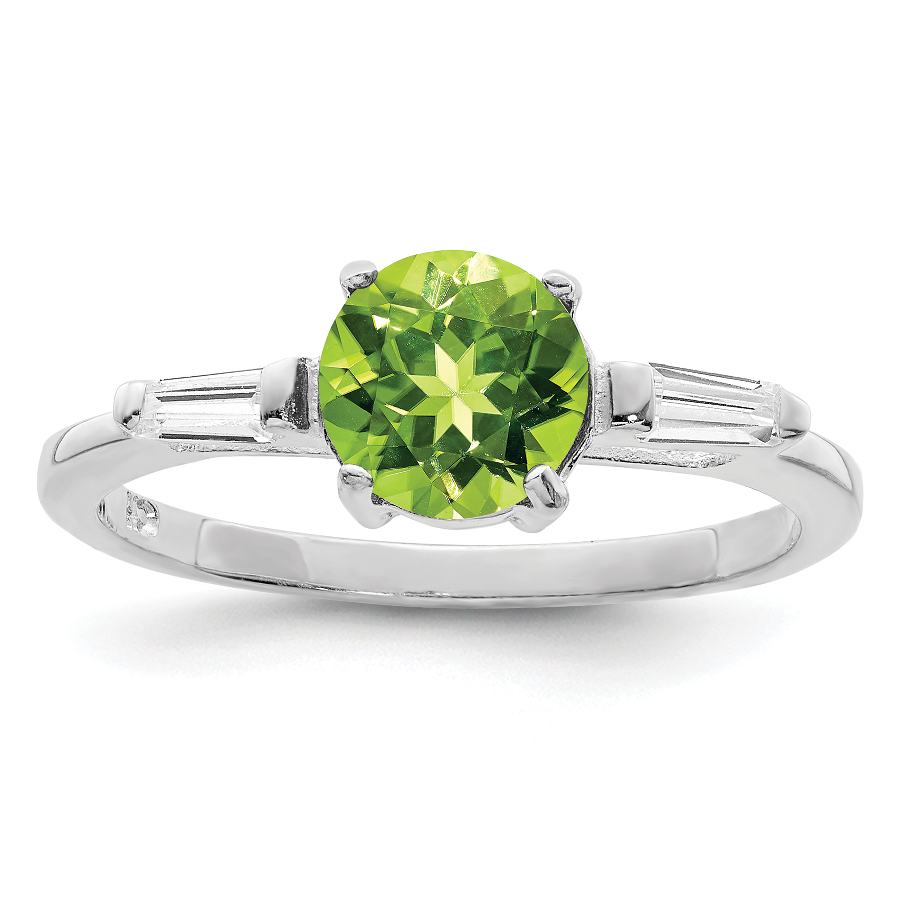 Sterling Silver Rhodium Peridot & CZ Ring (QR638-7)