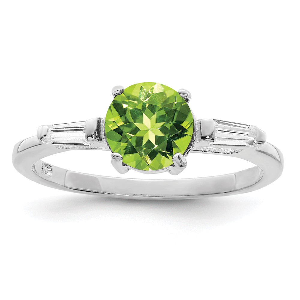 Sterling Silver Rhodium Peridot & CZ Ring (QR638-7)
