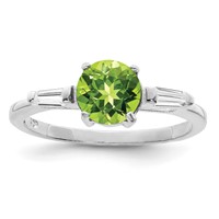 Sterling Silver Rhodium Peridot & CZ Ring view 1