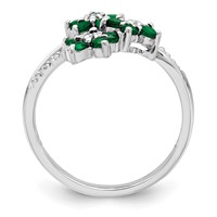 Sterling Silver Rhodium-plated 3 Flower Emerald and Diamond Ring view 2