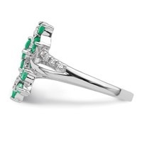 Sterling Silver Rhodium-plated 3 Flower Emerald and Diamond Ring view 3