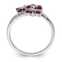 Sterling Silver Rhodium-plated 3 Flower Ruby and Diamond Ring view 2