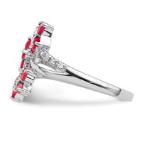 Sterling Silver Rhodium-plated 3 Flower Ruby and Diamond Ring view 3