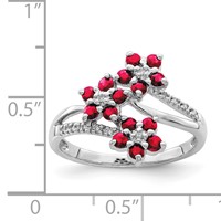 Sterling Silver Rhodium-plated 3 Flower Ruby and Diamond Ring view 4