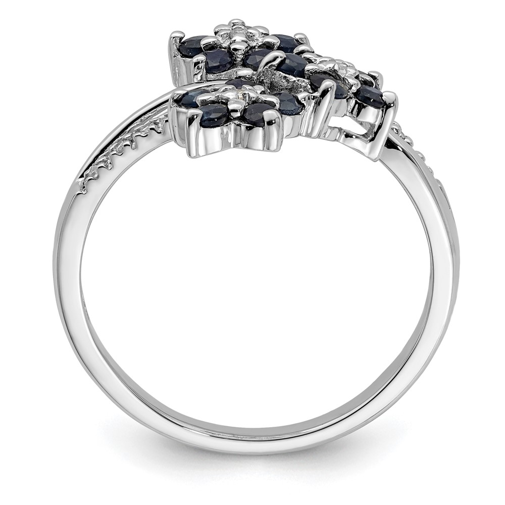 Sterling Silver Rhodium-plated 3 Flower Sapphire and Diamond Ring (QR6380S-6)