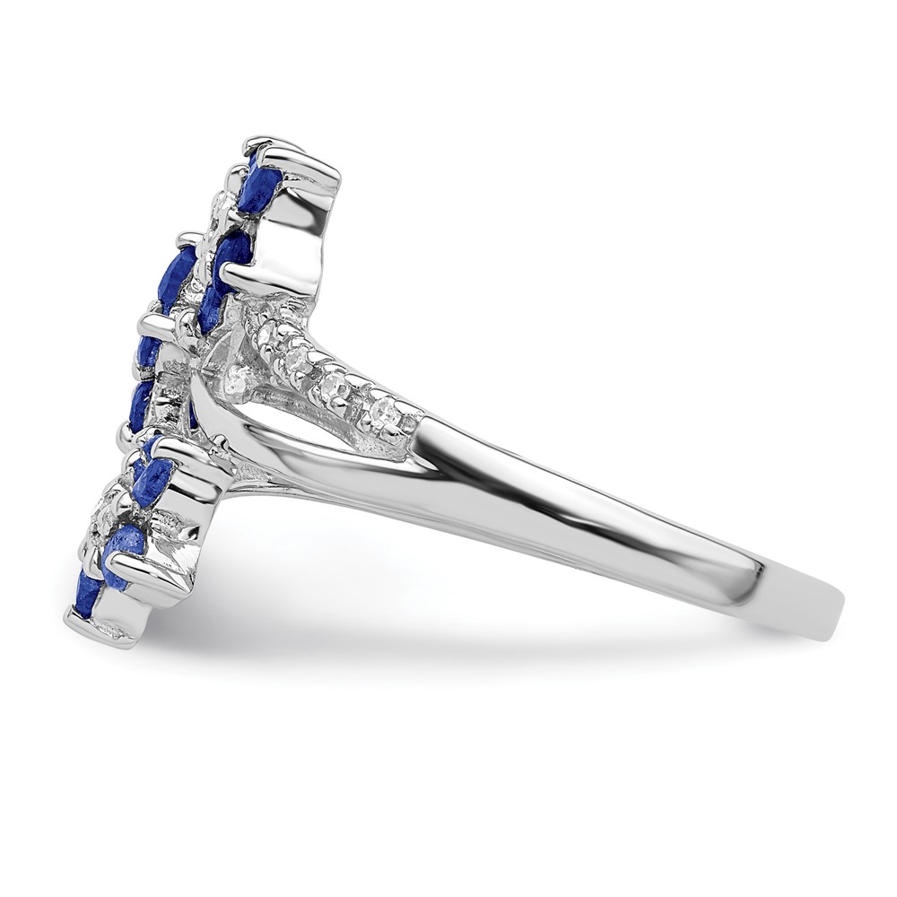 Sterling Silver Rhodium-plated 3 Flower Sapphire and Diamond Ring (QR6380S-6)