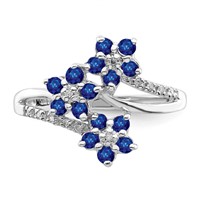 Sterling Silver Rhodium-plated 3 Flower Sapphire and Diamond Ring view 5