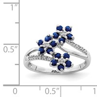 Sterling Silver Rhodium-plated 3 Flower Sapphire and Diamond Ring view 4