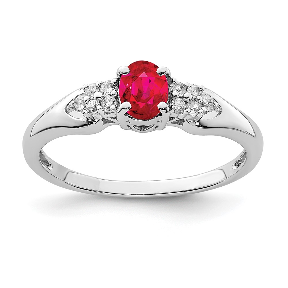 Sterling Silver Rhodium-plated Ruby and White Sapphire Ring (QR6383R-7)