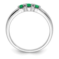 Sterling Silver Rhodium-plated Polished Emerald 3 Stone Ring view 2
