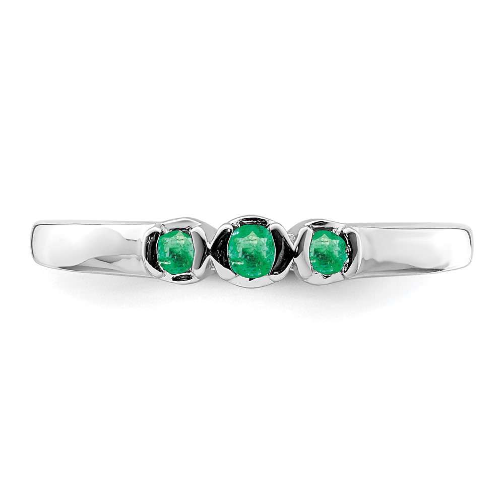 Sterling Silver Rhodium-plated Polished Emerald 3 Stone Ring (QR6384E-8)