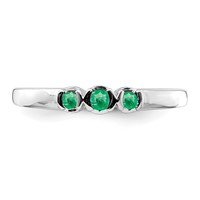 Sterling Silver Rhodium-plated Polished Emerald 3 Stone Ring view 5