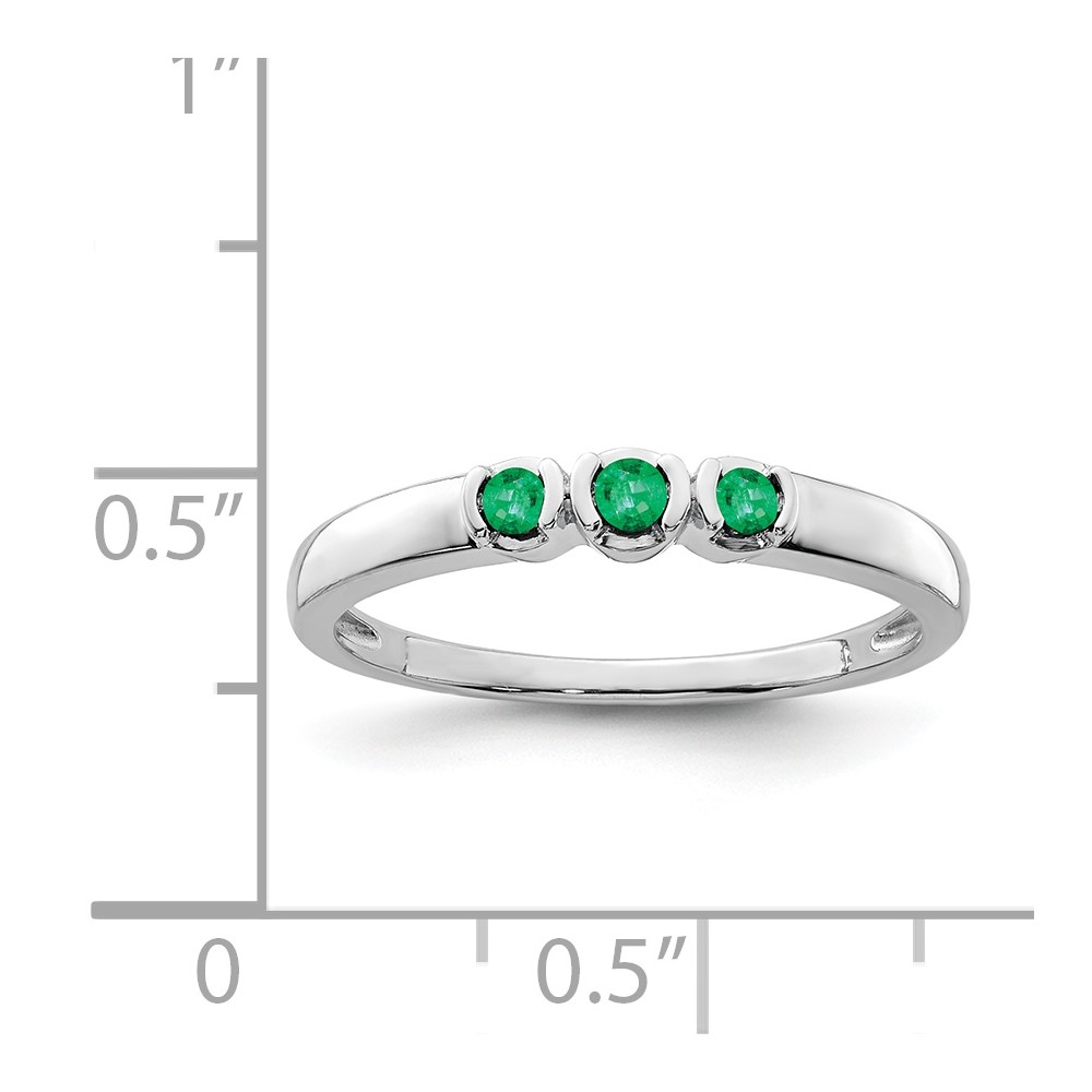 Sterling Silver Rhodium-plated Polished Emerald 3 Stone Ring (QR6384E-8)