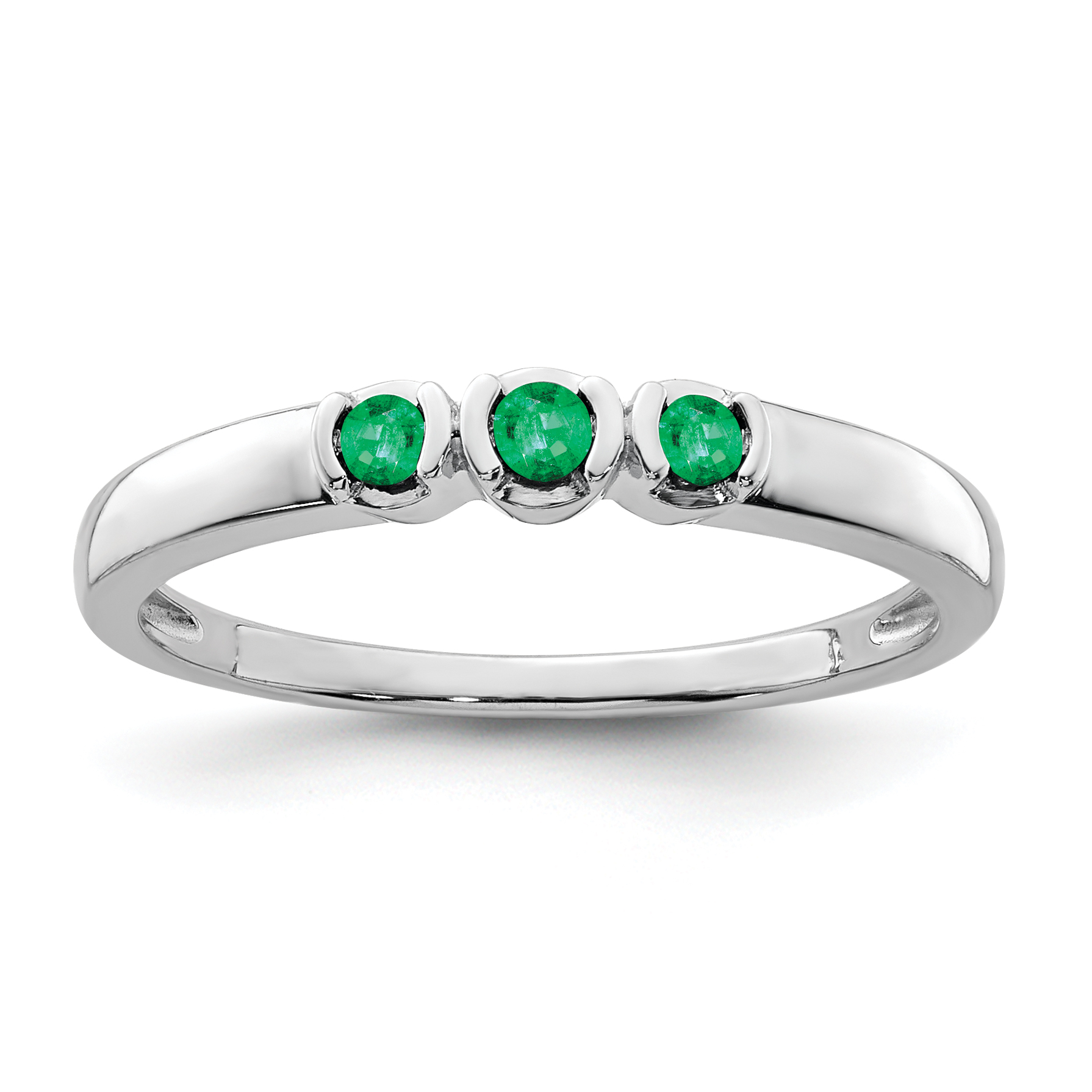 Sterling Silver Rhodium-plated Polished Emerald 3 Stone Ring (QR6384E-7)