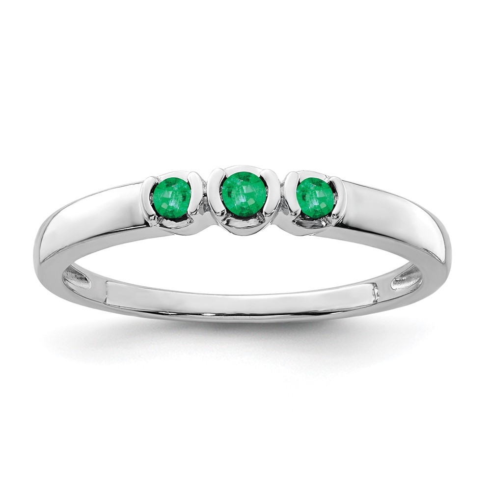 Sterling Silver Rhodium-plated Polished Emerald 3 Stone Ring (QR6384E-7)