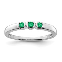 Sterling Silver Rhodium-plated Polished Emerald 3 Stone Ring view 1