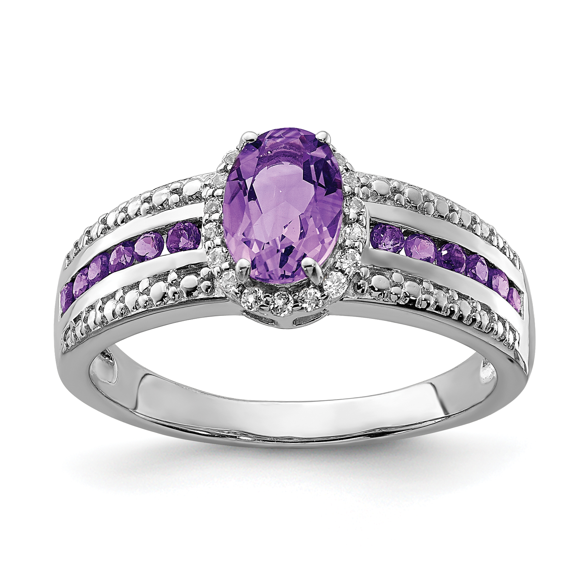 Sterling Silver Rhodium-plated Polished Amethyst & White Topaz Ring (QR6385AM-7)
