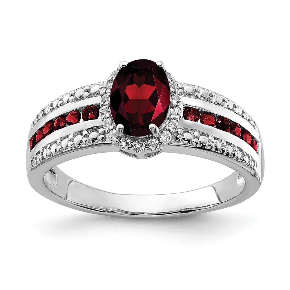 Sterling Silver Rhodium-plated Garnet and White Topaz Ring (QR6385GA-8)