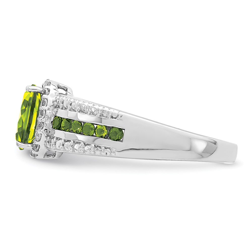 Sterling Silver Rhodium Polished Peridot & White Topaz Ring (QR6385PE-7)
