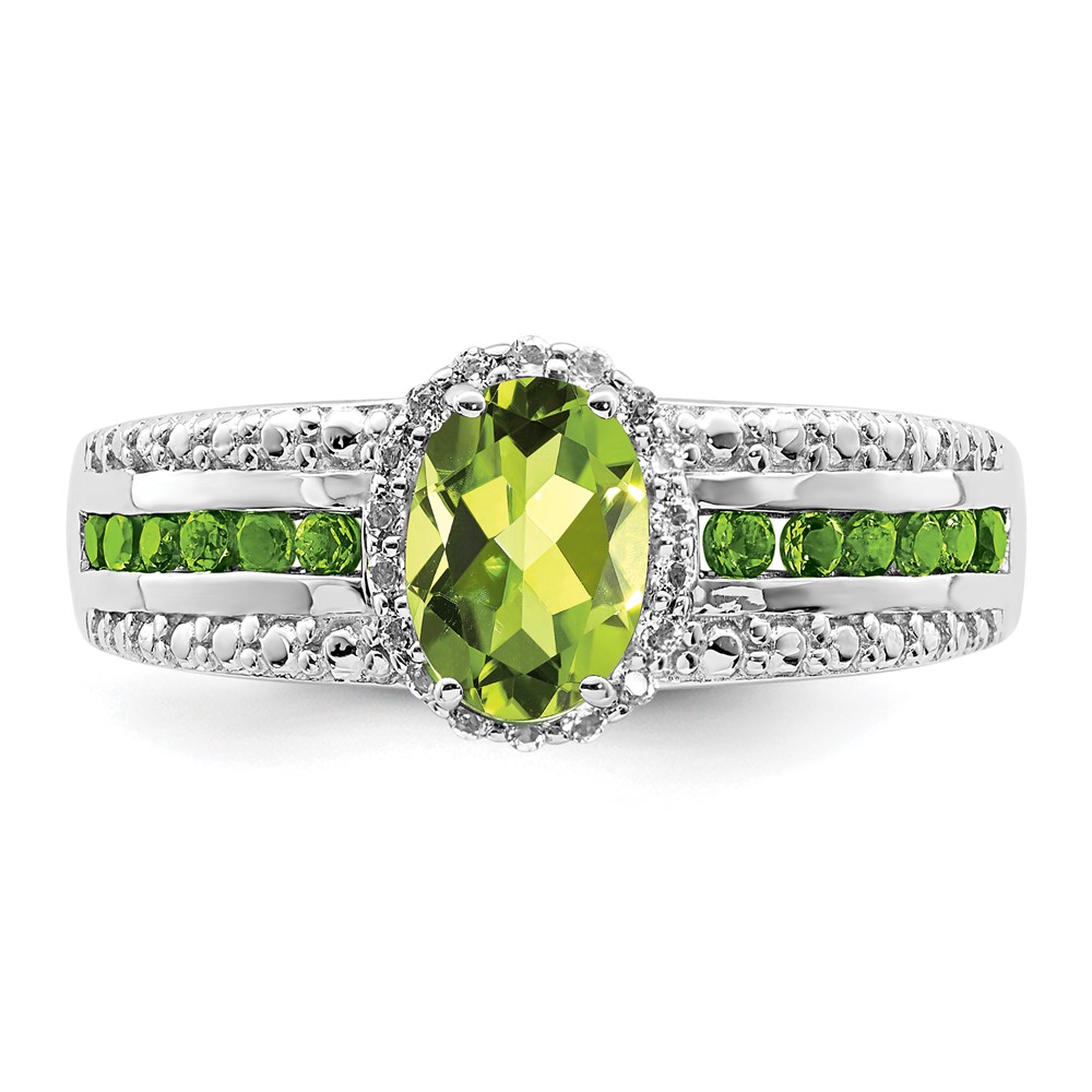 Sterling Silver Rhodium Polished Peridot & White Topaz Ring (QR6385PE-7)
