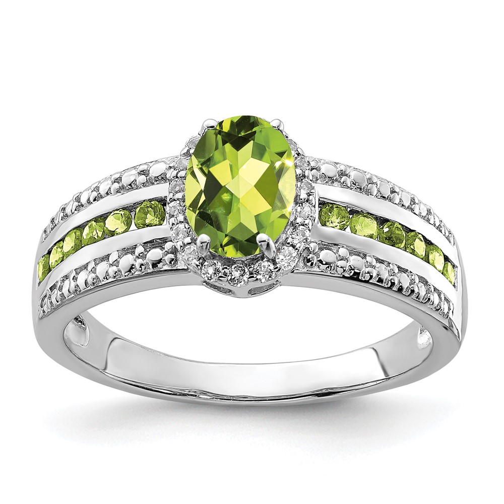 Sterling Silver Rhodium Polished Peridot & White Topaz Ring (QR6385PE-7)