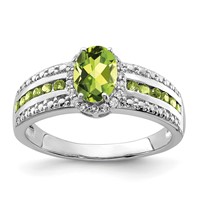 Sterling Silver Rhodium Polished Peridot & White Topaz Ring view 1