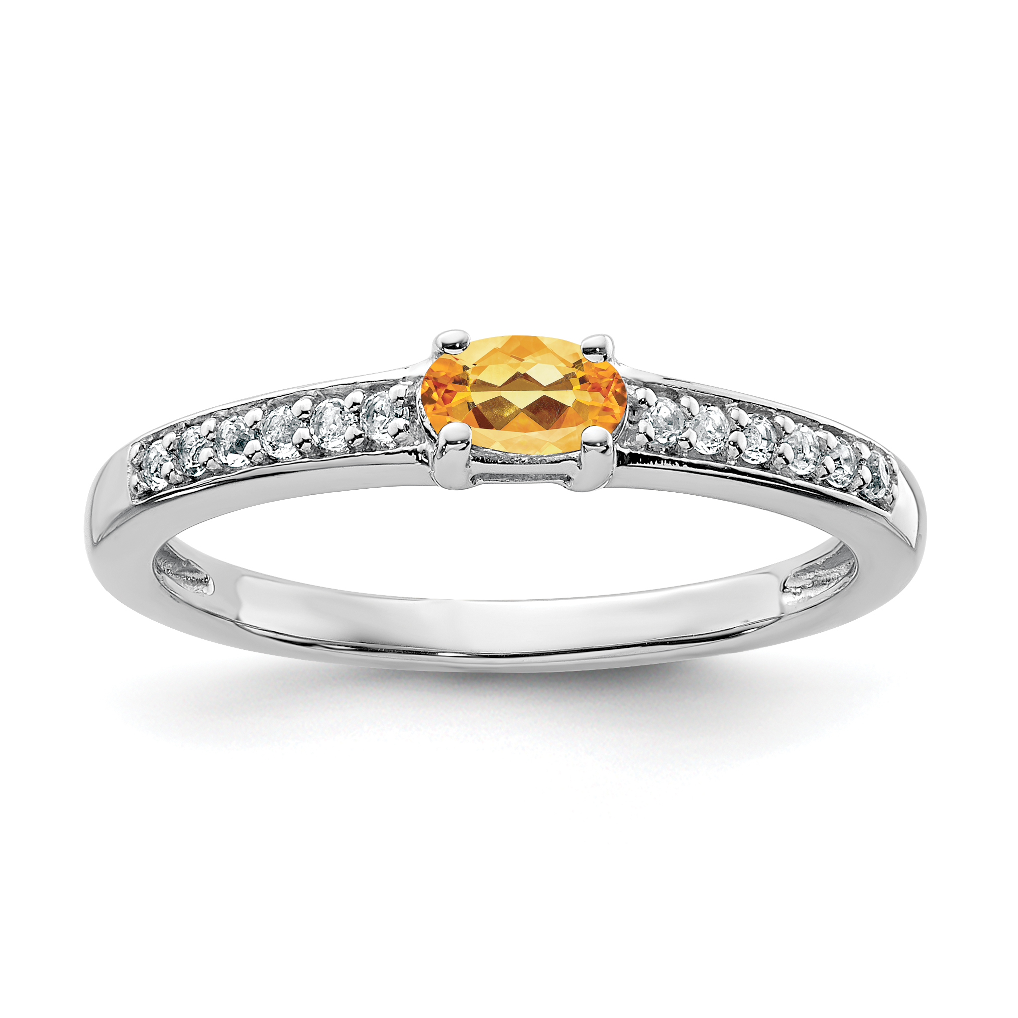 Sterling Silver Rhodium-plated Citrine and White Topaz Ring (QR6386CI-8)