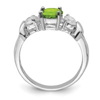 Sterling Silver Rhodium Peridot & CZ Ring view 2