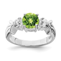 Sterling Silver Rhodium Peridot & CZ Ring view 1