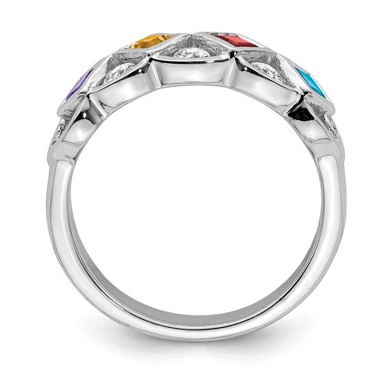 SS Rhodium-plated w/CZ, Amethyst, Citrine, Garnet & Blue Topaz Ring