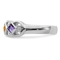 SS Rhodium-plated Ring with CZ Amethyst, Citrine, Garnet & Blue Topaz view 4