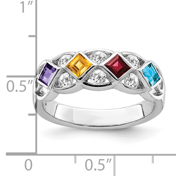 SS Rhodium-plated w/CZ, Amethyst, Citrine, Garnet & Blue Topaz Ring