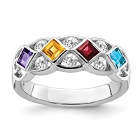 SS Rhodium-plated Ring with CZ Amethyst, Citrine, Garnet & Blue Topaz view 1