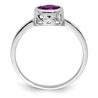Sterling Silver Rhodium-plated Polished Amethyst Round Ring view 2