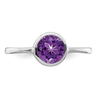 Sterling Silver Rhodium-plated Polished Amethyst Round Ring view 5